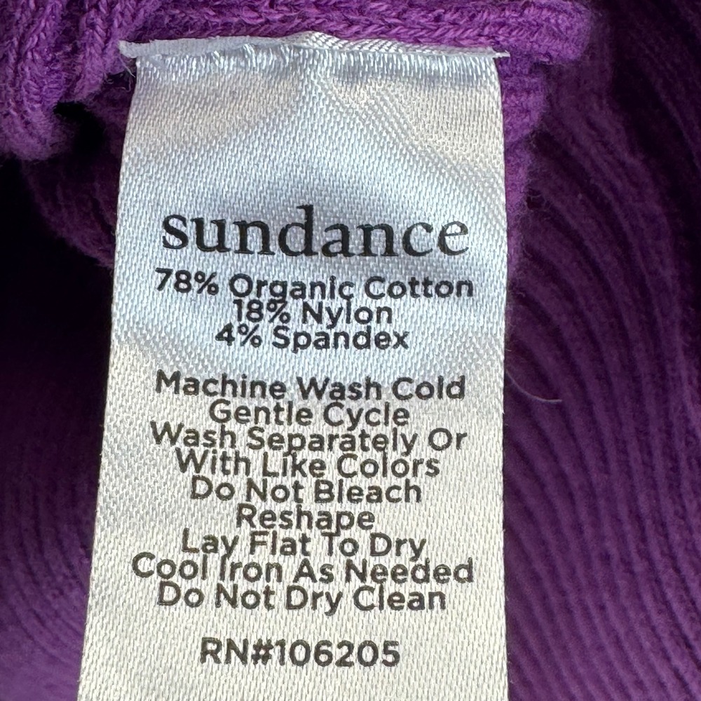Sundance Purple Ribbed Henley Top Organic Cotton Pointelle Puff Sleeve Large New - Picture 9 of 13